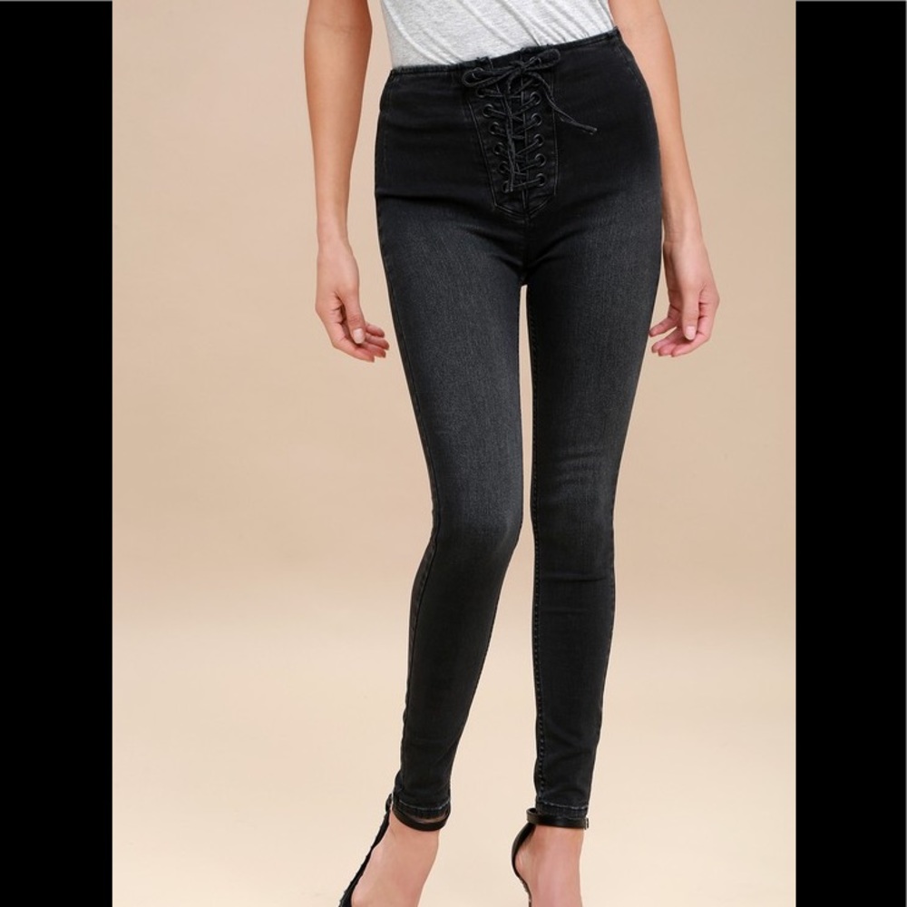 Free People Lace Up Black Jeans Leggings Skinny Pants Women’s Size 29 Bohemian